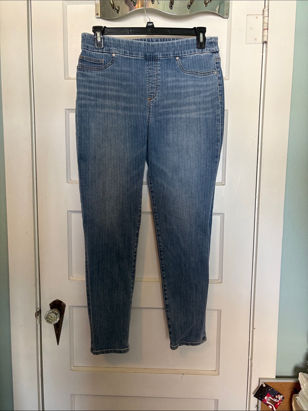 Chico’s Classic High-Rise Women's Pull On Striped Blue Jeggings Size 2 (US 12)